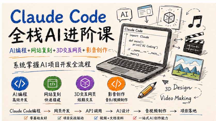 Claude Code全栈AI进阶课；AI编程+网站复刻+3D交互网页+影音创作，系统掌握AI项目开发全流程-智享云联