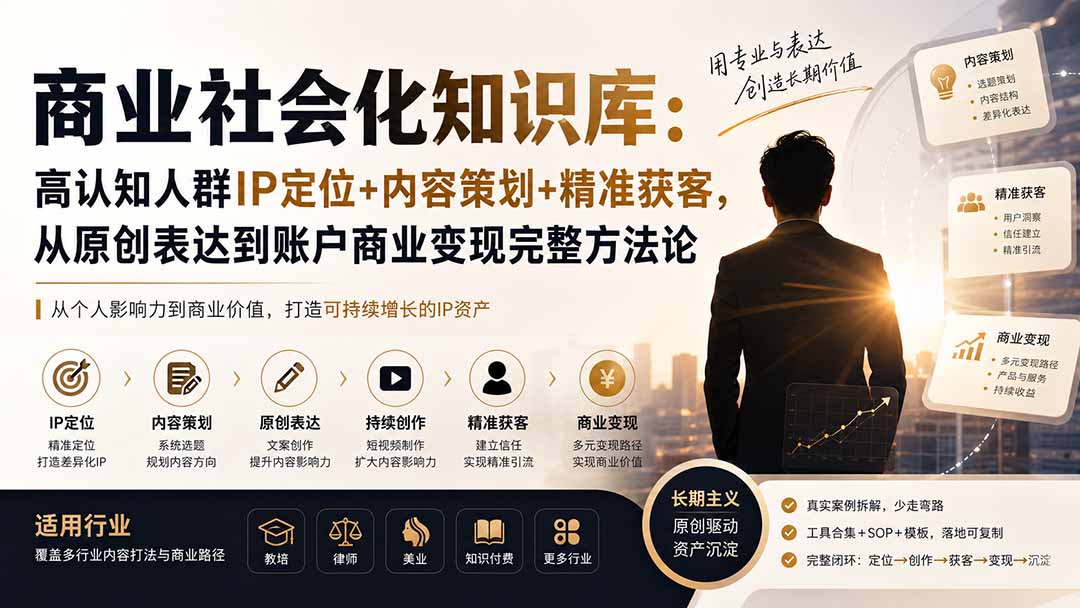 商业社会化知识库：高认知人群IP定位+内容策划+精准获客，从原创表达到账户商业变现完整方法论-智享云联