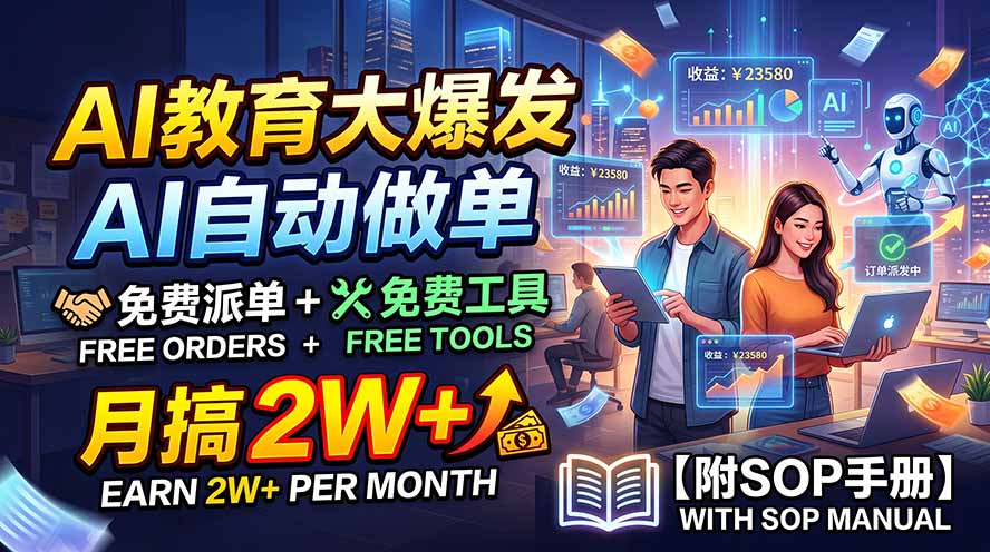 AI教育大爆发，AI自动做单，免费派单+免费工具，月搞2W+【附SOP手册】-智享云联