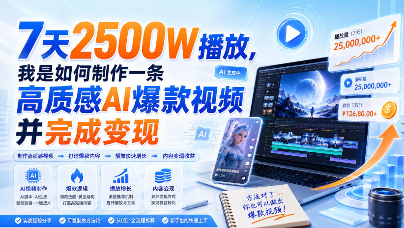 7天2500W播放，我是如何制作一条高质感AI爆款视频并完成变现-智享云联