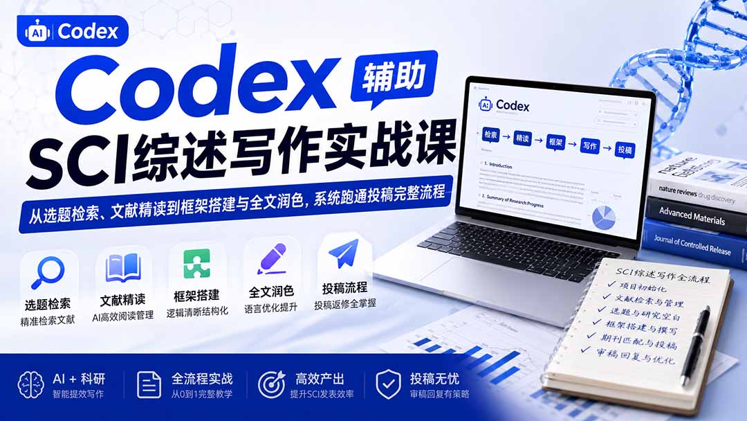 Codex辅助SCI综述写作实战课——从选题检索、文献精读到框架搭建与全文润色,系统跑通投稿完整流程-智享云联