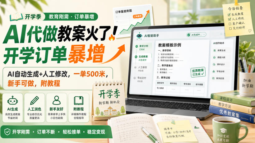 AI代做教案火了！开学订单暴增，AI自动生成+人工修改，一单500米，新手可做，附教程【揭秘】-智享云联