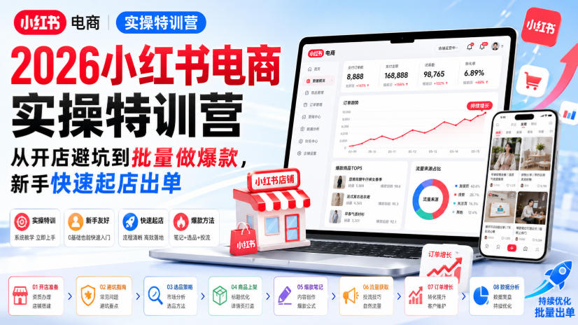 2026小红书电商实操特训营，从开店避坑到批量做爆款，新手快速起店出单-智享云联