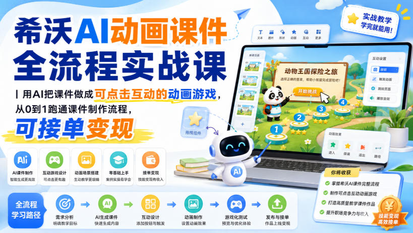 希沃AI动画课件全流程实战课|用AI把课件做成可点击互动的动画游戏,从0到1跑通课件制作流程,可接单变现-智享云联
