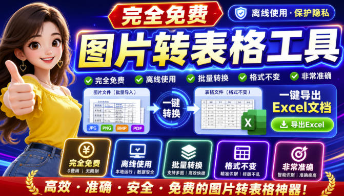 图片表格识别提取工具，支持一键从图片中智能提取表格并导出Excel文件，可离线免网运行，FastTableOCR-智享云联