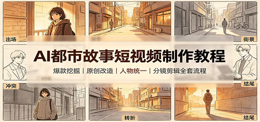 AI都市故事短视频制作教程:爆款挖掘原创改造,人物统一分镜剪辑全套流程-智享云联