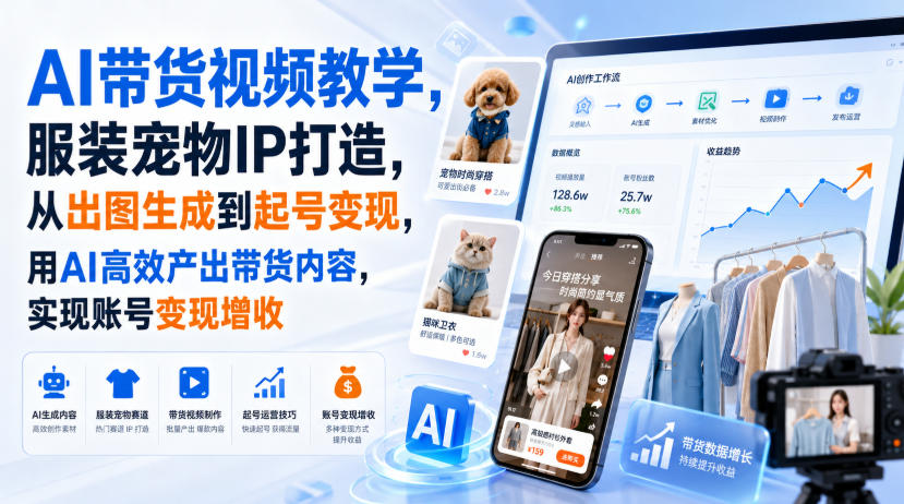 AI带货视频教学，服装宠物IP打造，从出图生成到起号变现，用AI高效产出带货内容，实现账号变现增收-智享云联