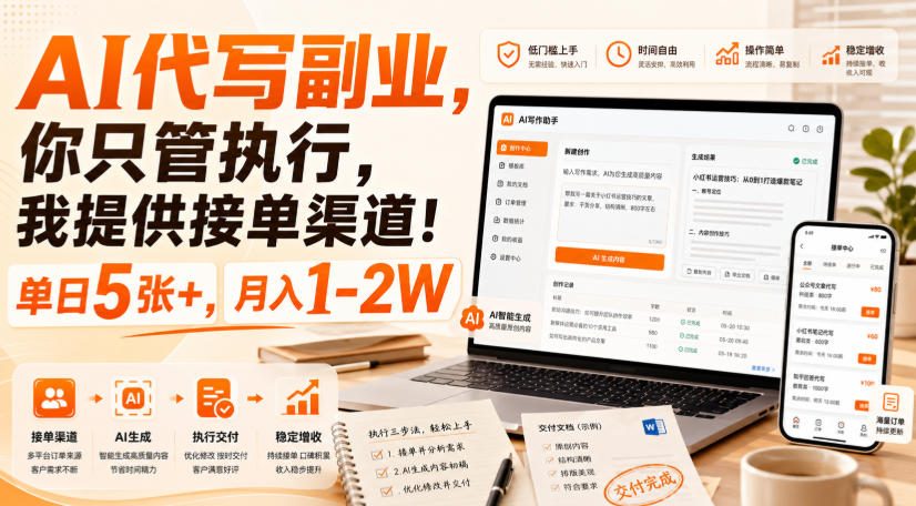AI代写副业，你只管执行，我提供接单渠道！单日5张+，月入1-2W【揭秘】-智享云联