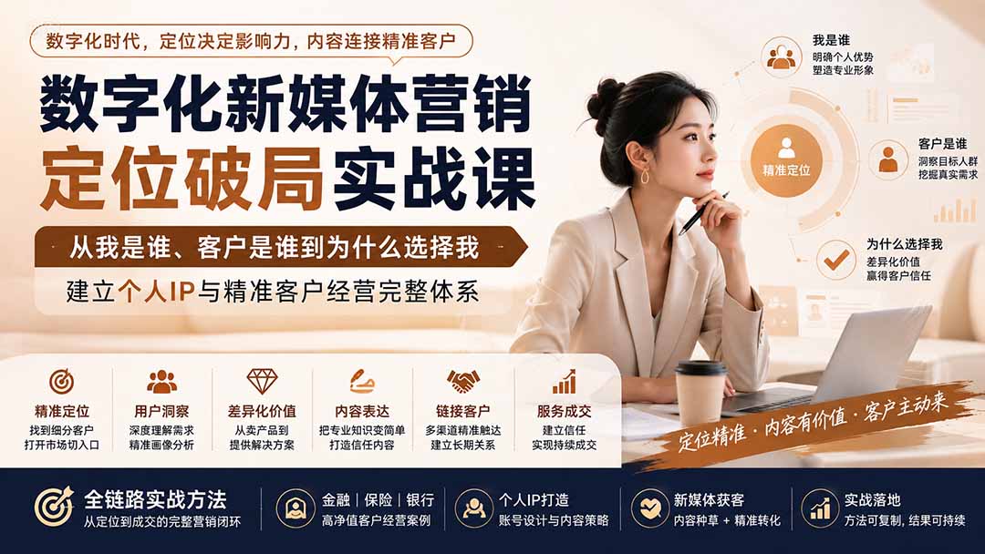 数字化新媒体营销定位破局实战课:从我是谁、客户是谁到为什么选择我,建立个人IP与精准客户经营完整体系-智享云联