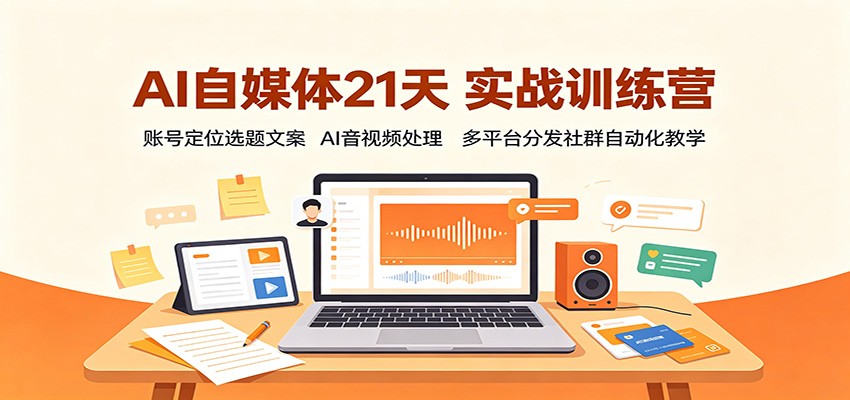 AI自媒体21天实战训练营:账号定位选题文案,AI音视频处理,多平台分发社群自动化教学-智享云联