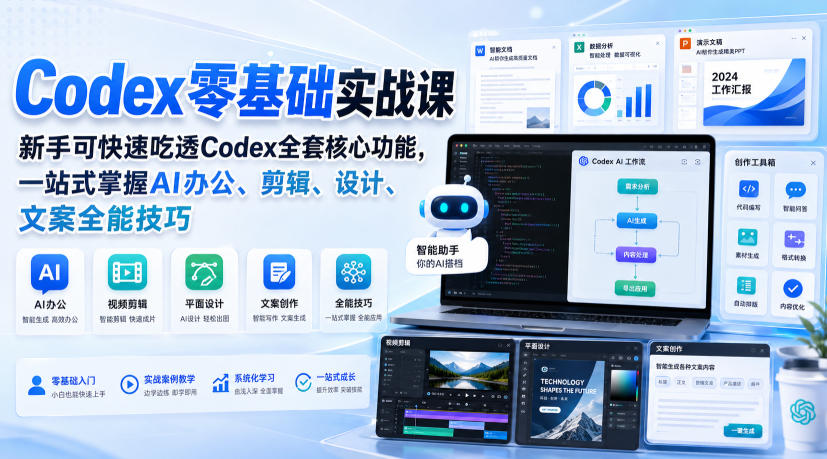 Codex零基础实战课,新手可快速吃透Codex全套核心功能,一站式掌握AI办公、剪辑、设计、文案全能技巧-智享云联