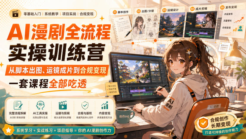 AI漫剧全流程实操训练营,从脚本出图、运镜成片到合规变现,一套课程全部吃透-智享云联
