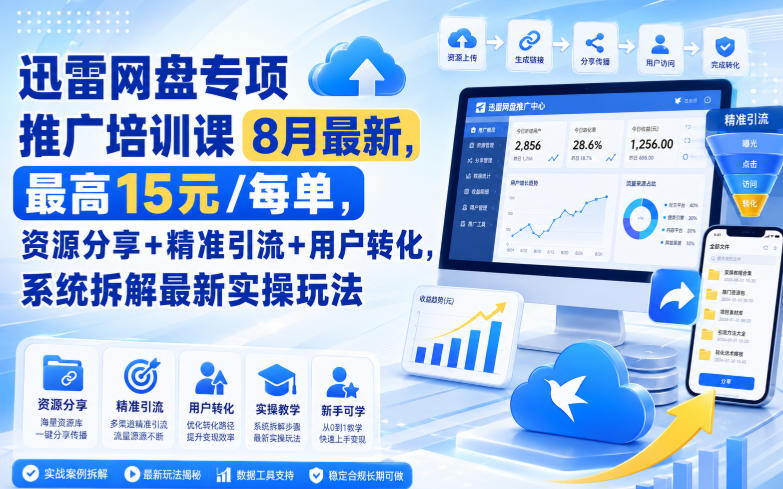 迅雷网盘专项推广培训课8月最新,最高15米/每单,资源分享+精准引流+用户转化,系统拆解最新实操玩法(更新0824)-智享云联