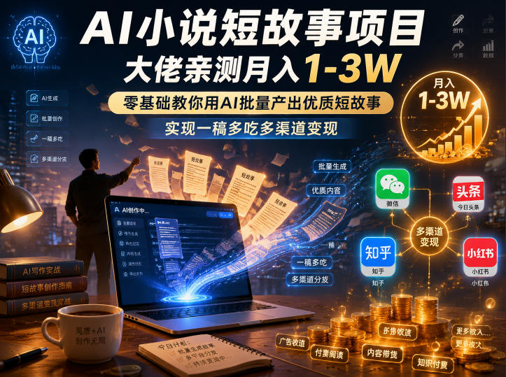 AI小说短故事项目,大佬亲测月入1-3W,零基础教你用AI批量产出优质短故事,实现一稿多吃多渠道变现(更新0824)-智享云联