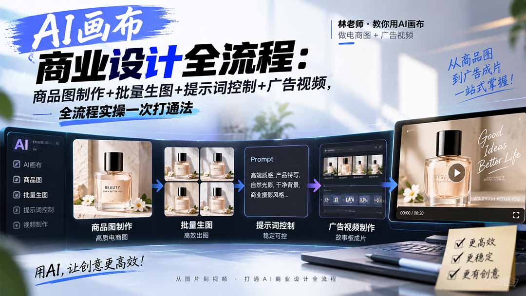 AI画布商业设计全流程:商品图制作+批量生图+提示词控制+广告视频,全流程实操一次打通法-智享云联