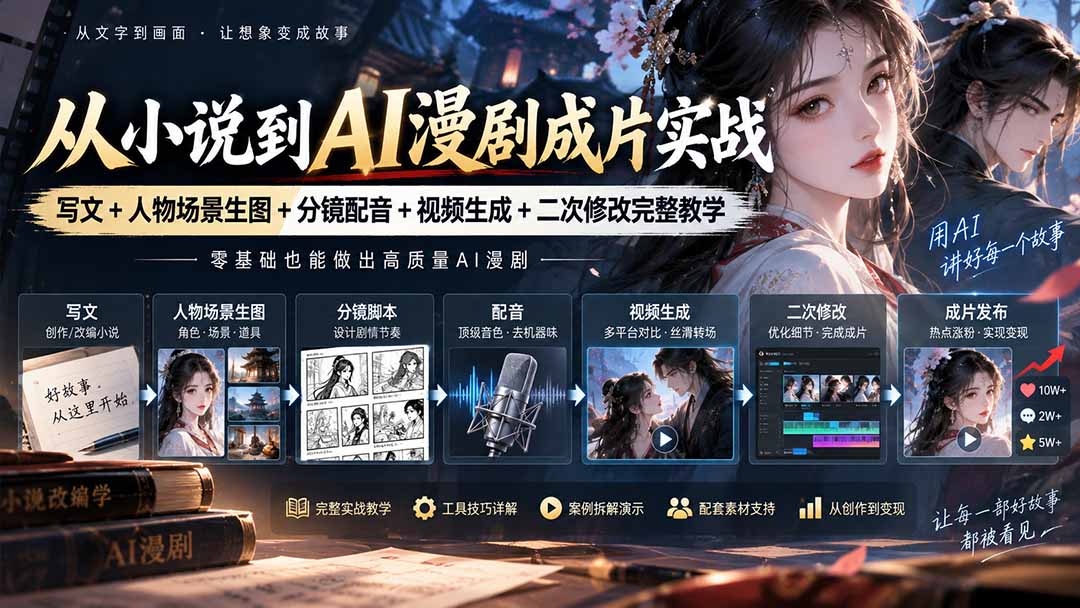 从小说到AI漫剧成片实战:写文+人物场景生图+分镜配音+视频生成+二次修改完整教学-智享云联
