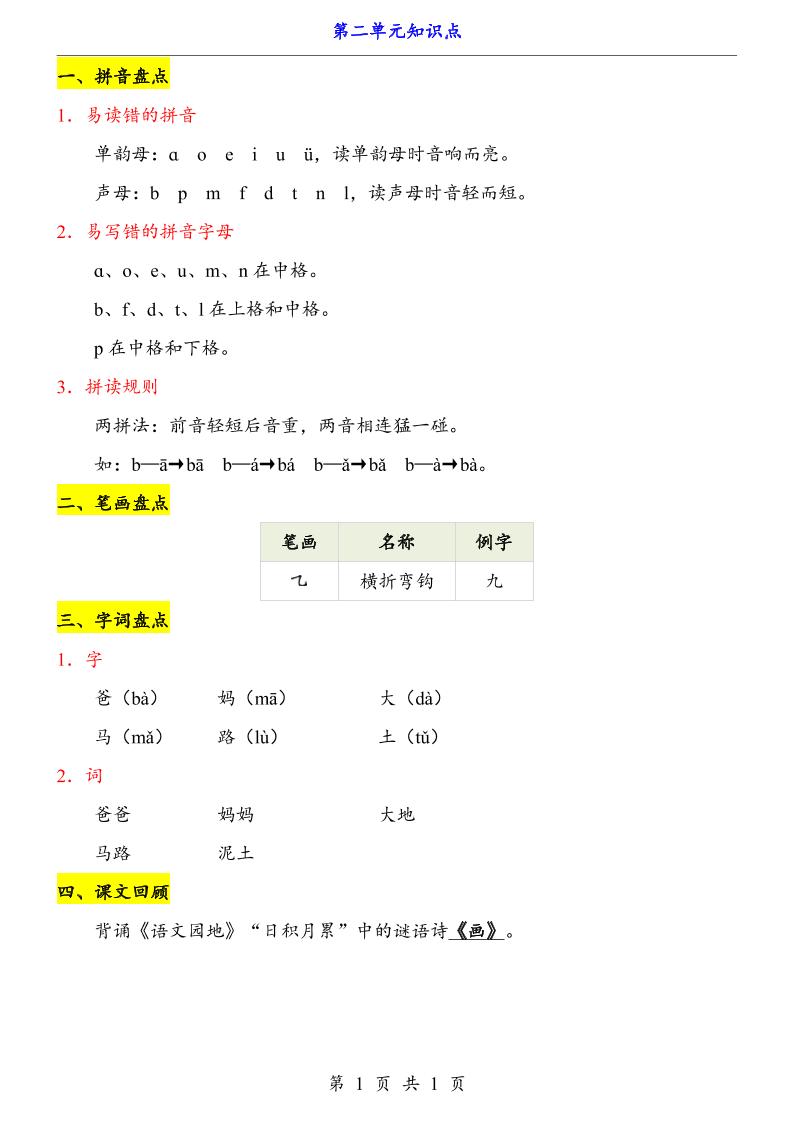 新一上语文第2单元（知识点）-智享云联