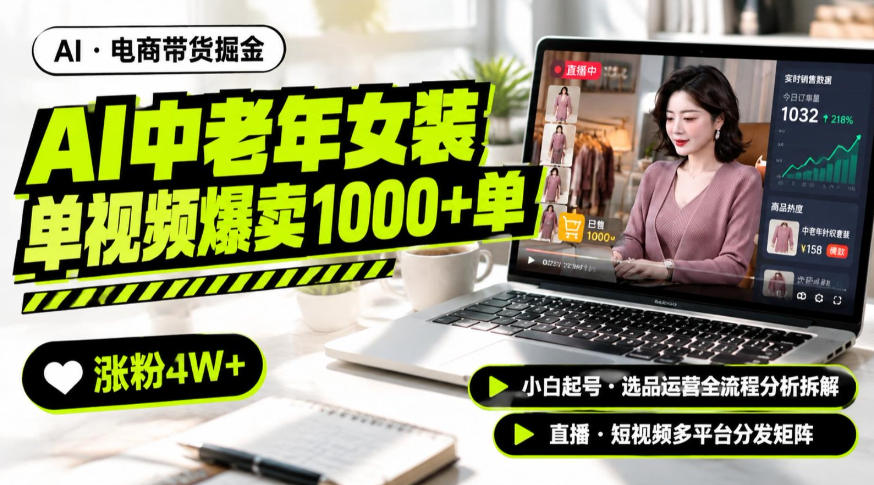 AI中老年服装带货赛道新玩法,一个视频卖出1000多单涨粉4W+,小白起号选品运营全流程分析拆解-智享云联