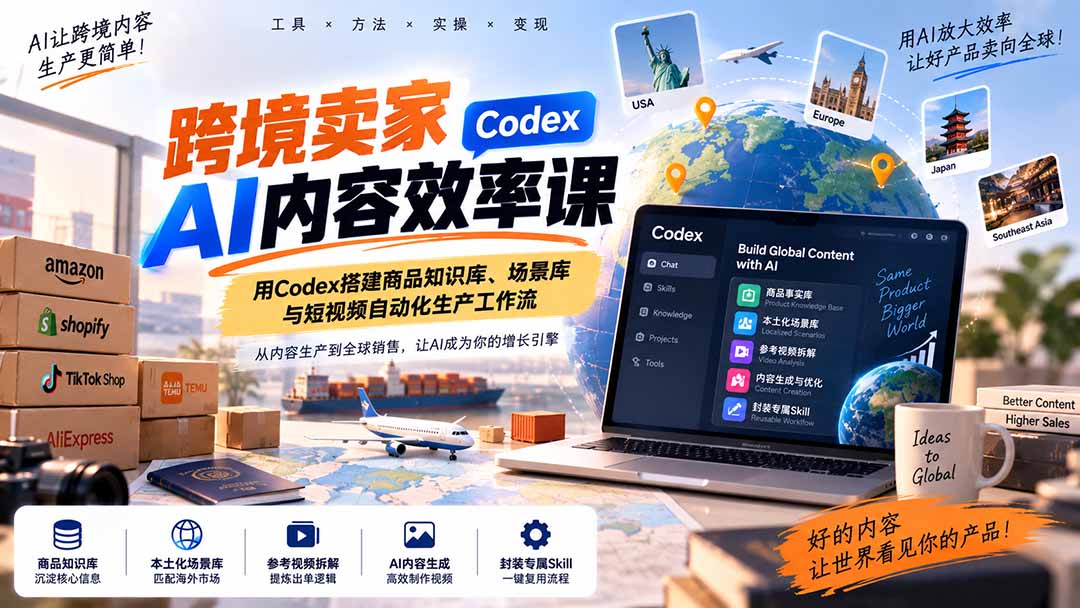 跨境卖家AI内容效率课：用Codex搭建商品知识库、场景库与短视频自动化生产工作流-智享云联