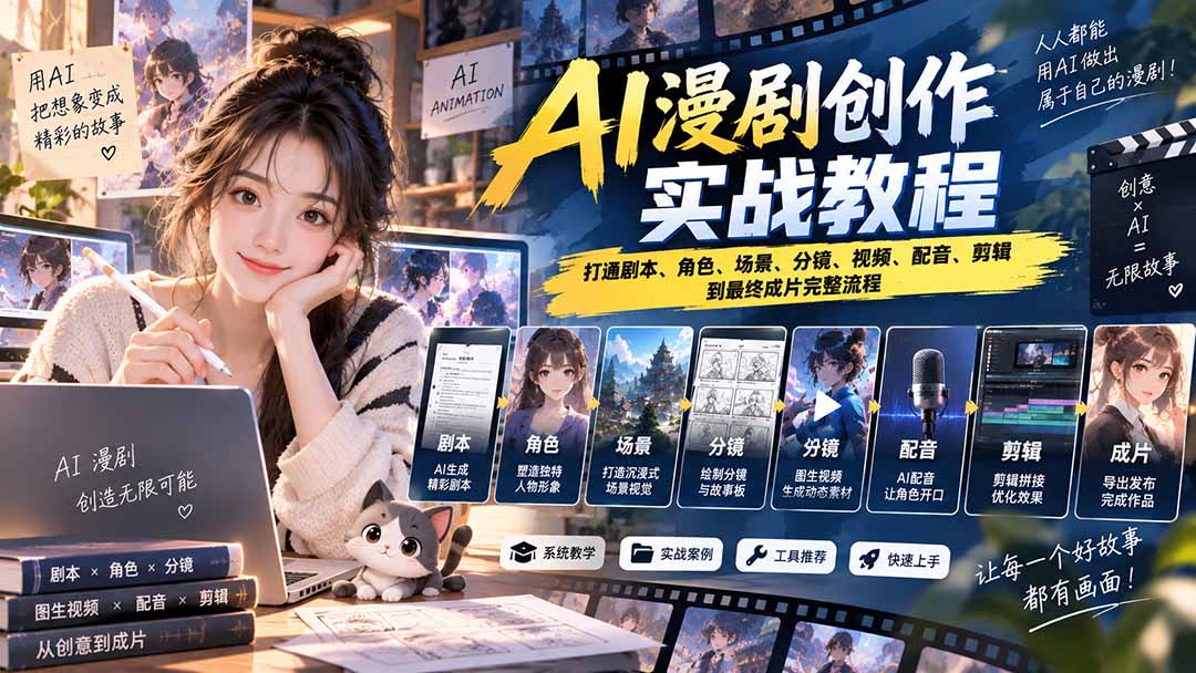 2026 AI漫剧创作实战教程：打通剧本、角色、场景、分镜、视频、配音、剪辑到最终成片完整流程-智享云联