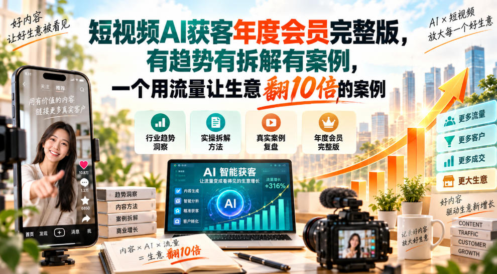 短视频AI获客年度会员完整版,有趋势有拆解有案例,一个用流量让生意翻10倍的案例-智享云联