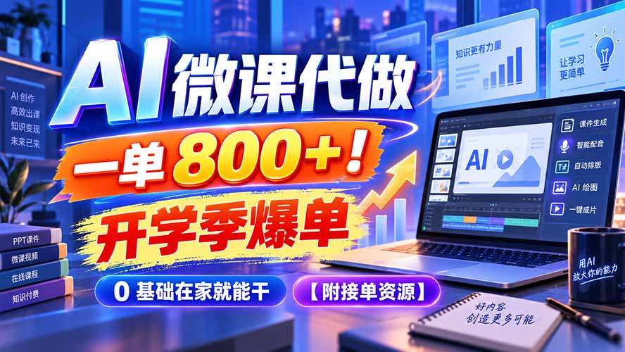 AI 微课代做，一单 800+！开学季爆单，0 基础在家就能干【附接单资源】-智享云联