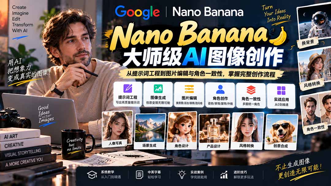 【无水印】Nano Banana大师级AI图像实战课:从提示词工程到图片编辑与角色一致性,掌握完整创作流程-智享云联