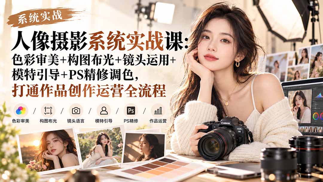 【无水印】人像摄影系统实战课：色彩审美+构图布光+镜头运用+模特引导+PS精修调色，打通作品创作运营全流程-智享云联