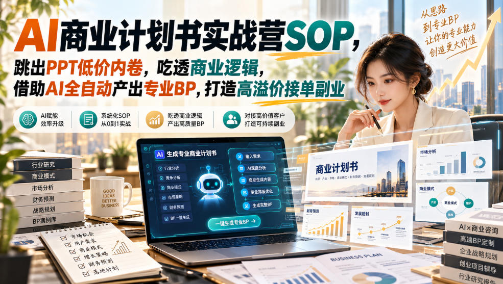 AI商业计划书实战营SOP，跳出PPT低价内卷，吃透商业逻辑，借助AI全自动产出专业BP，打造高溢价接单副业-智享云联