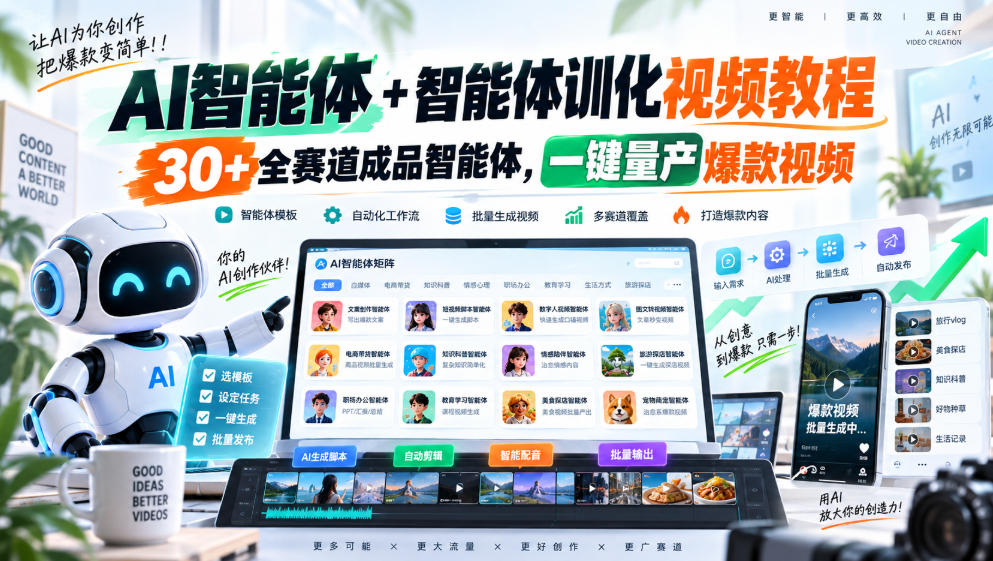 【无水印】AI智能体+智能体训化视频教程,30+全赛道成品智能体,一键量产爆款视频【更新】-智享云联