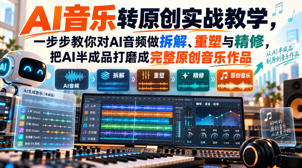 AI音乐转原创实战教学，一步步教你对AI音频做拆解、重塑与精修，把AI半成品打磨成完整原创音乐作品-智享云联