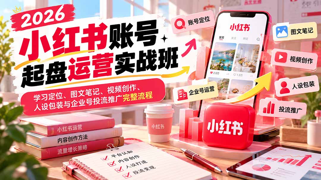 2026小红书账号起盘运营实战班:学习定位、图文笔记、视频创作、人设包装与企业号投流推广完整流程-智享云联