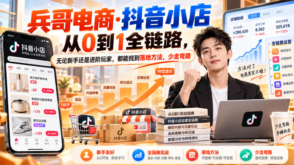 【无水印】兵哥电商·抖音小店从0到1全链路，无论新手还是进阶玩家，都能找到落地方法，少走弯路(更新9月)-智享云联