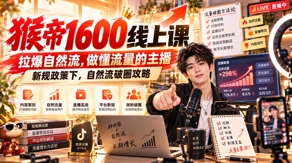 猴帝1600线上课，拉爆自然流，做懂流量的主播，新规政策下，自然流破圈攻略【更新260926】-智享云联