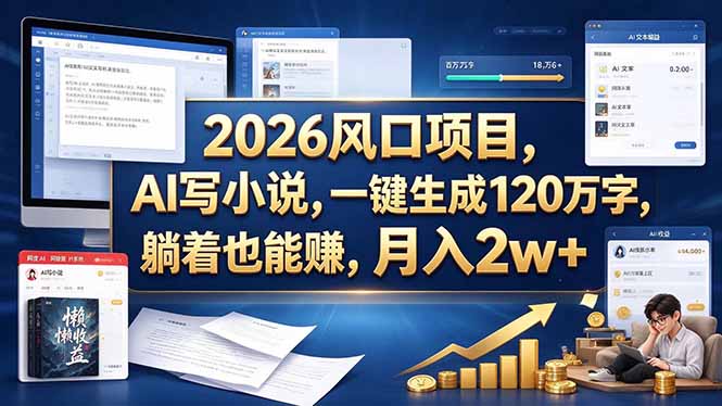 2026 风口项目，AI 写小说，一键生成 120 万字，躺着也能赚，月入 2w +-智享云联