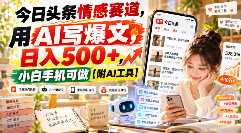 今日头条情感赛道，用AI写爆文，日入500+，小白手机可做【附AI工具】-智享云联