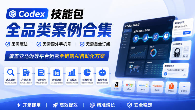Codex技能包全品类案例合集，无需魔法、无需国外手机号、无需美金订阅，覆盖亚马逊等平台运营全链路AI自动化方案-智享云联