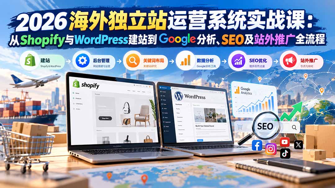 2026海外独立站运营系统实战课：从Shopify与WordPress建站到Google分析、SEO及站外推广全流程-智享云联