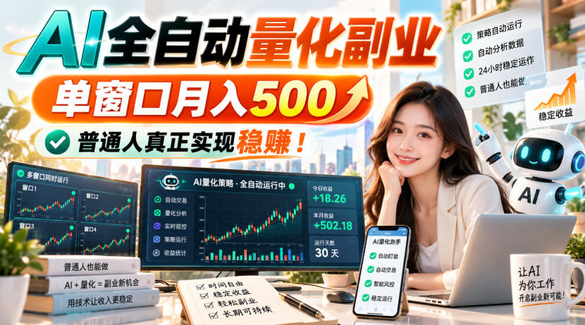 AI全自动量化副业，单窗口月入500，普通人真正实现稳賺！【揭秘】-智享云联