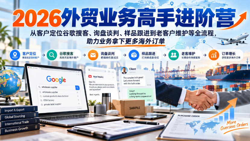 2026外贸业务高手进阶营，从客户定位谷歌搜客、询盘谈判、样品跟进到老客户维护等全流程，助力业务拿下更多海外订单-智享云联