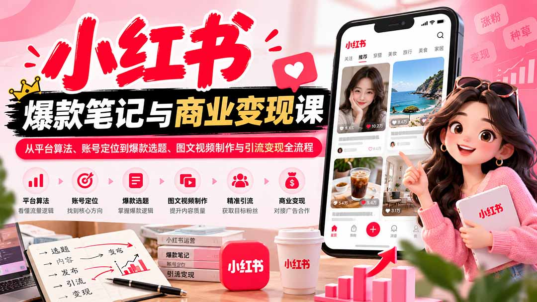 2026小红书爆款笔记与商业变现课：从平台算法、账号定位到爆款选题、图文视频制作与引流变现全流程-智享云联