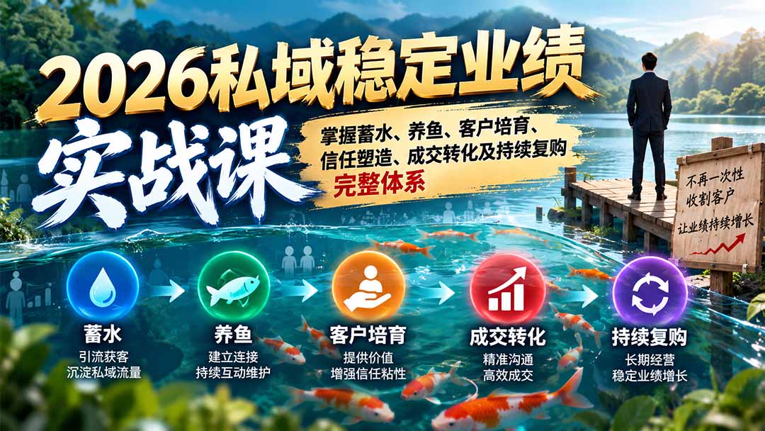 2026私域稳定业绩实战课:掌握蓄水、养鱼、客户培育、信任塑造、成交转化及持续复购完整体系-智享云联