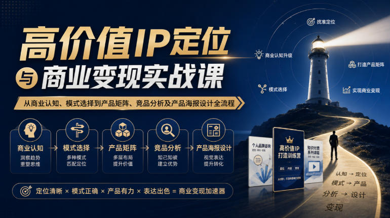 【无水印】高价值IP定位与商业变现实战课，从商业认知、模式选择到产品矩阵、竞品分析及产品海报设计全流程-智享云联