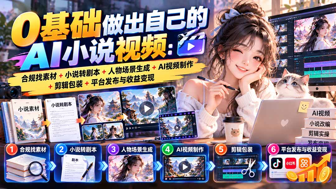 0基础做出自己的AI小说视频:合规找素材+小说转剧本+人物场景生成+AI视频制作+剪辑包装+平台发布与收益变现-智享云联