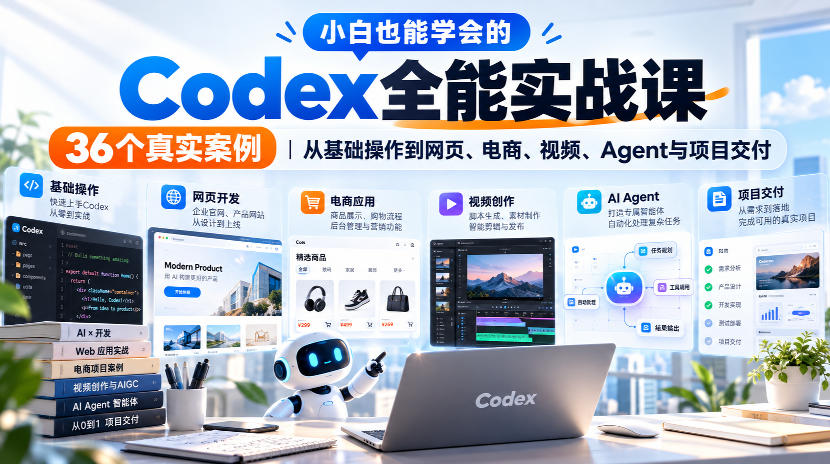 小白也能学会的Codex全能实战课|36个真实案例,从基础操作到网页、电商、视频、Agent与项目交付-智享云联