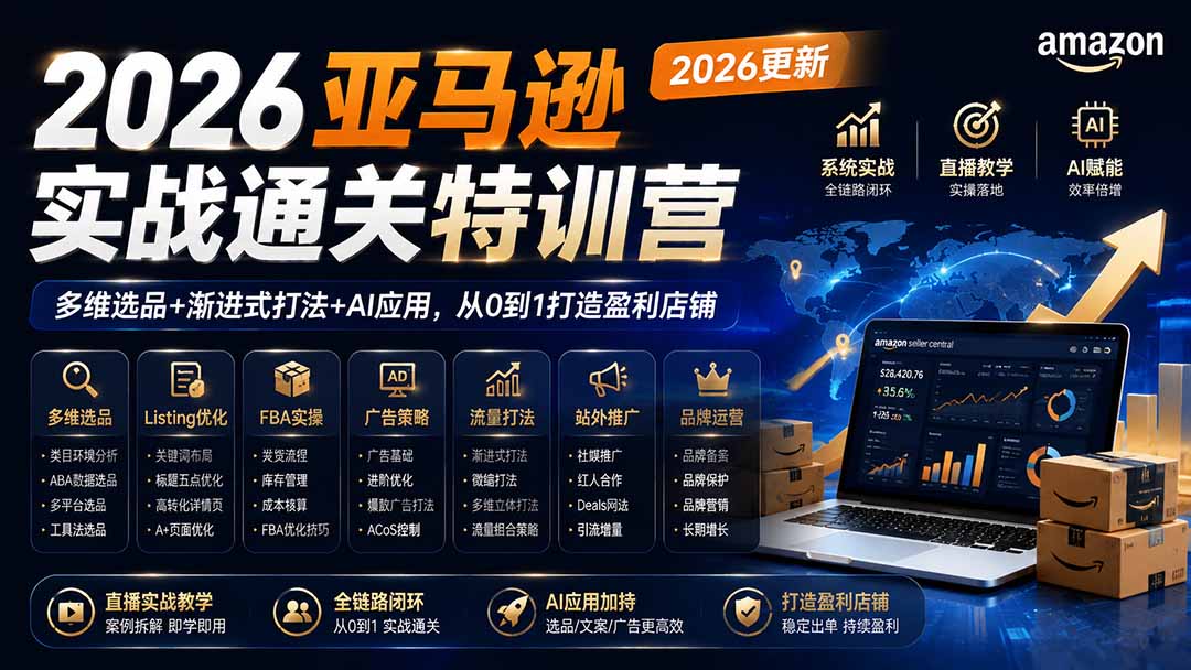 2026亚马逊实战通关特训营-更新1001，多维选品+渐进式打法+AI应用，从0到1打造盈利店铺-智享云联