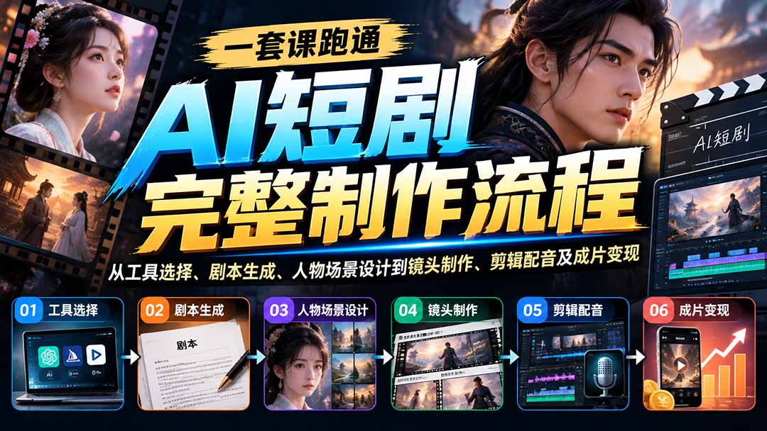 一套课跑通AI短剧完整制作流程：从工具选择、剧本生成、人物场景设计到镜头制作、剪辑配音及成片变现-智享云联