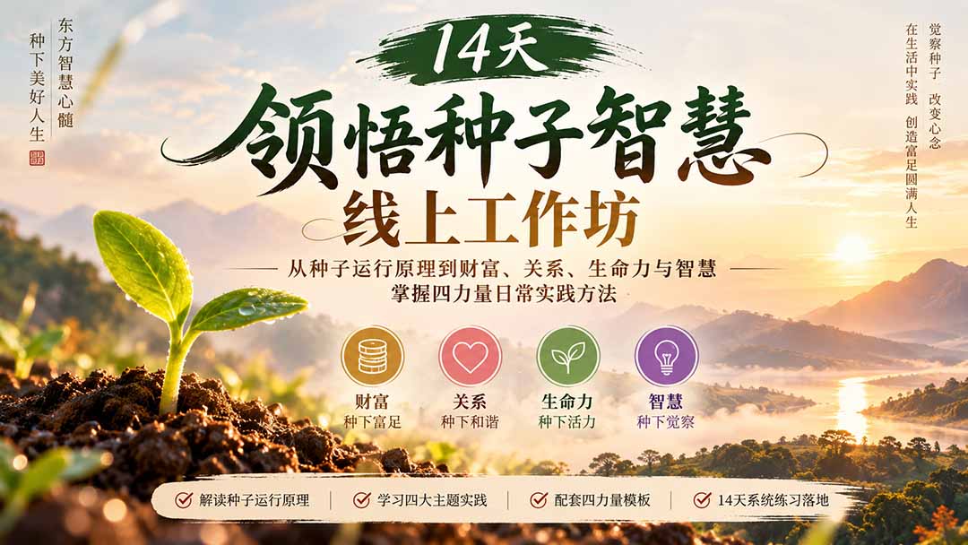 14天领悟种子智慧线上工作坊|从种子运行原理到财富、关系、生命力与智慧,掌握四力量日常实践方法-智享云联