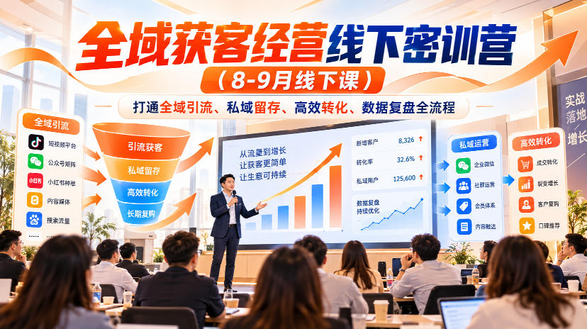 全域获客经营线下密训营(8-9月线下课)，打通全域引流、私域留存、高效转化、数据复盘全流程-智享云联