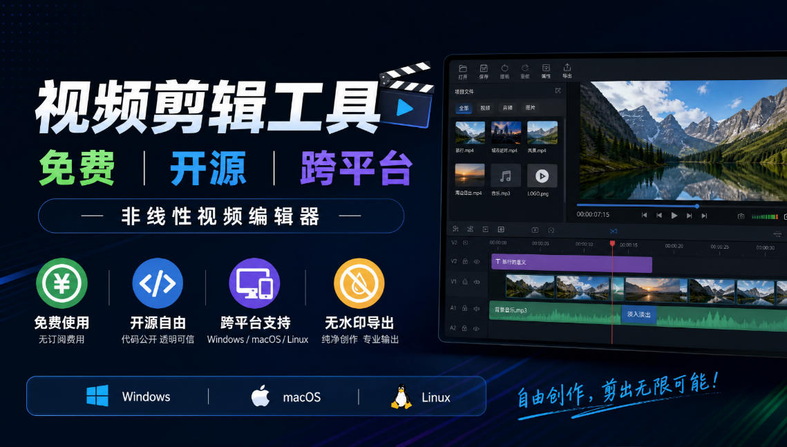 视频剪辑工具,免费、开源、跨平台,非线性视频编辑器,支持Windows、macOS、Linux,无水印、无订阅费用-智享云联